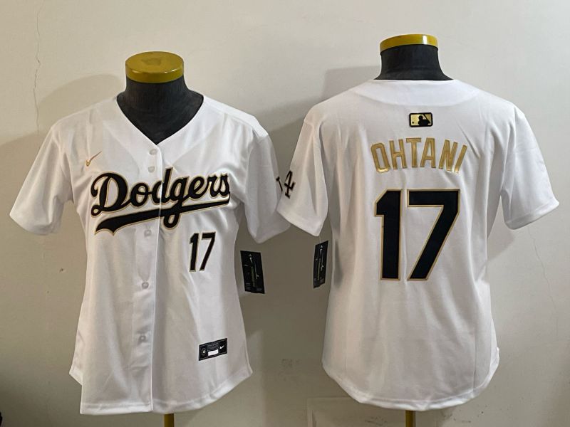 Women Nike 2026 Los Angeles Dodgers #17 Ohtani White Gold Game MLB Jersey 061